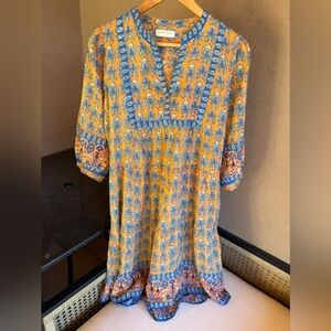 Maison Hotel Yellow Floral Print Cotton Tunic Dress Size S 100% Cotton